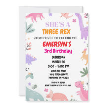 Invitation d'anniversaire de dinosaure Filles Mign