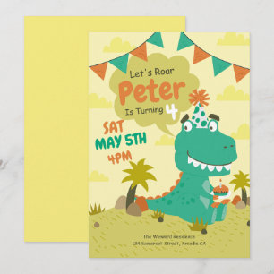 Invitation d'anniversaire de dinosaure, garçon din