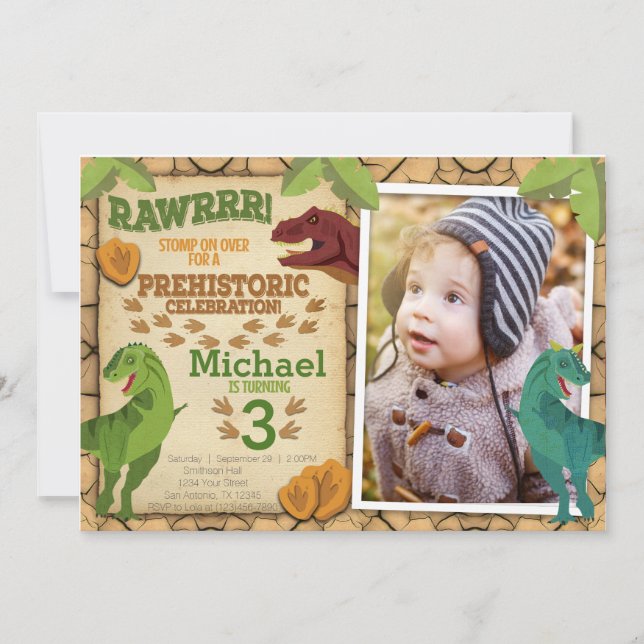 Invitation d'anniversaire de dinosaure, invitation (Devant)