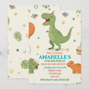 Invitation d'anniversaire de dinosaure mignon