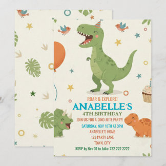 Invitation d'anniversaire de dinosaure mignon