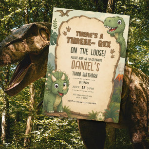 Invitation d'anniversaire de dinosaure mignon pour