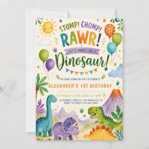 Invitation d'anniversaire de dinosaure mignon pour