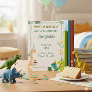 Invitation d'anniversaire de dinosaure mignon - Ru