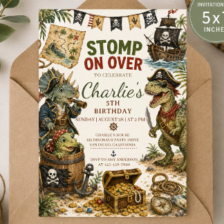 Invitation d'anniversaire de dinosaure pirate