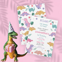 Invitation d'anniversaire de dinosaure pour filles
