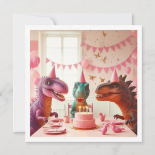 Invitation d'anniversaire de dinosaures roses, inv