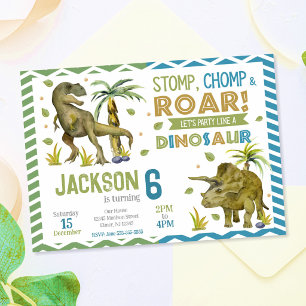 Invitation d'anniversaire de dinosaures T-rex