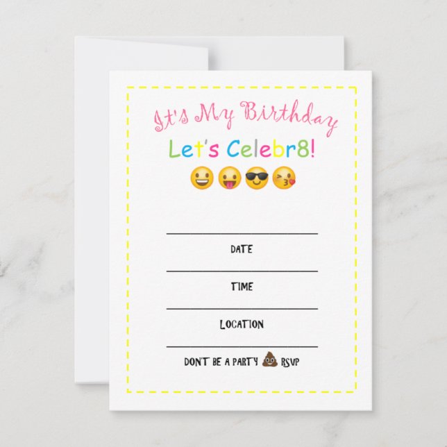 Invitation d'anniversaire de do-it-yourself Emoji (Devant)
