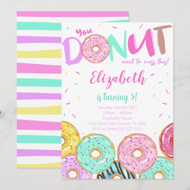 Invitation d'anniversaire de Donut, Donut (Devant / Derrière)