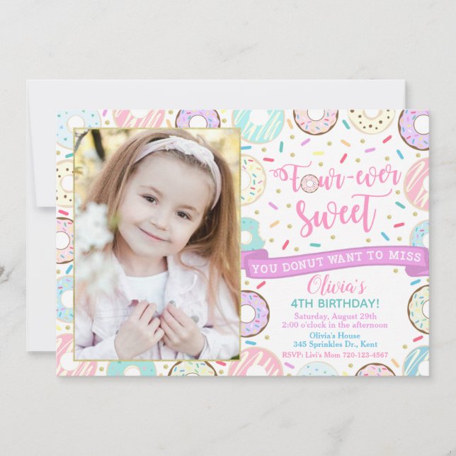 Invitation d'anniversaire de Donut quatre-jamais d (Devant)