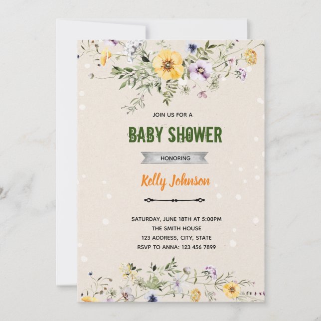 Invitation d'anniversaire de douche de fleur sauva (Devant)
