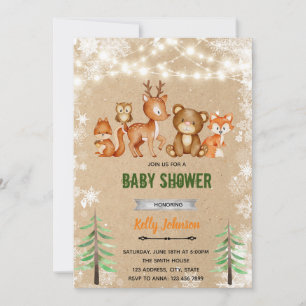 Invitation d'anniversaire de douche de forêt hiver