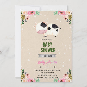 Invitation d'anniversaire de douche de vache de fl