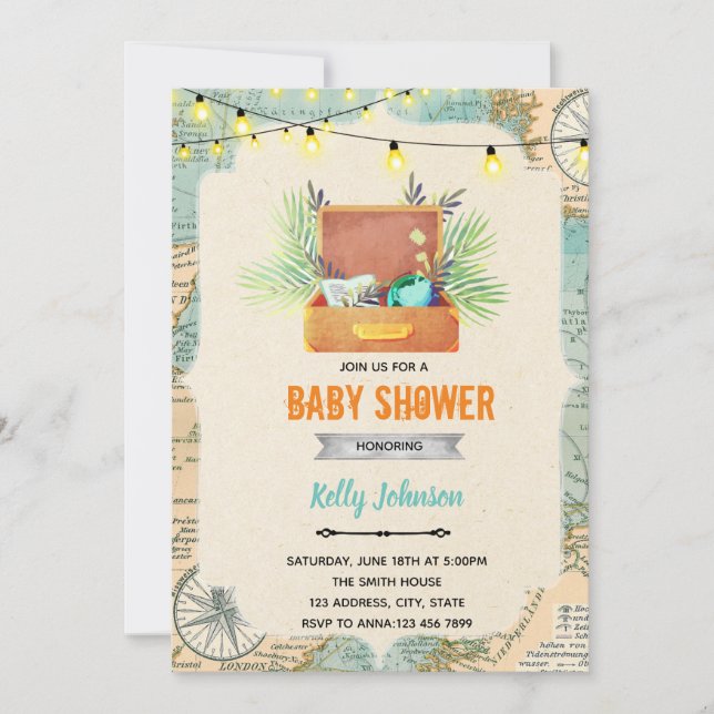 Invitation d'anniversaire de douche de voyage (Devant)