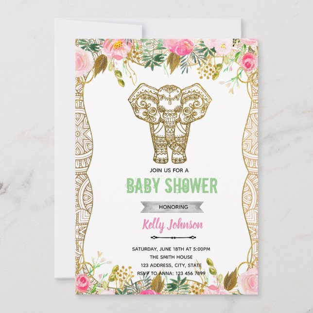Invitation d'anniversaire de douche d'éléphant ind (Devant)