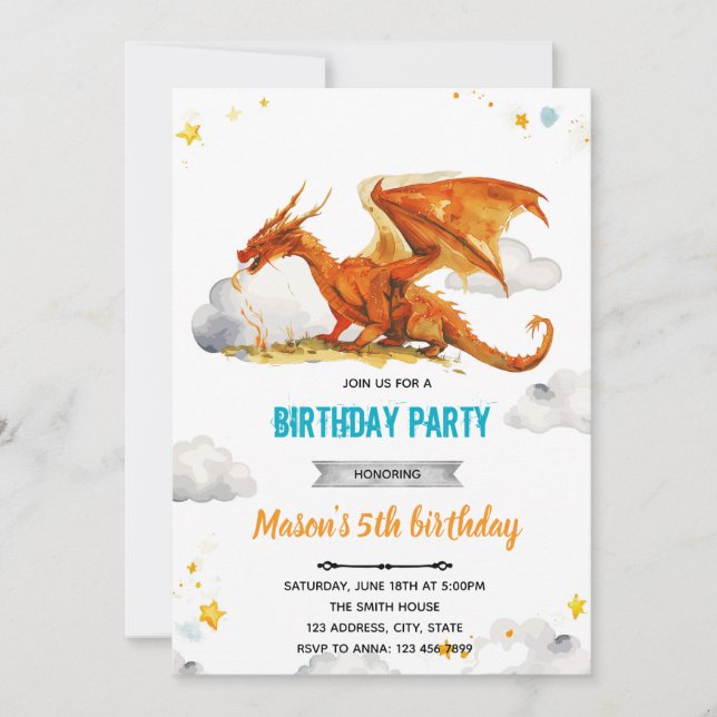 Invitation d'anniversaire de dragon (Devant)