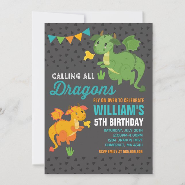 Invitation d'anniversaire de dragon Knights & Drag (Devant)