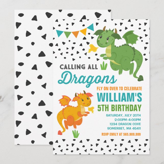 Invitation d'anniversaire de dragon Knights & Drag (Devant / Derrière)