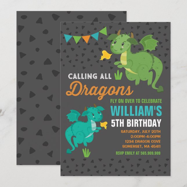 Invitation d'anniversaire de dragon Knights & Drag (Devant / Derrière)