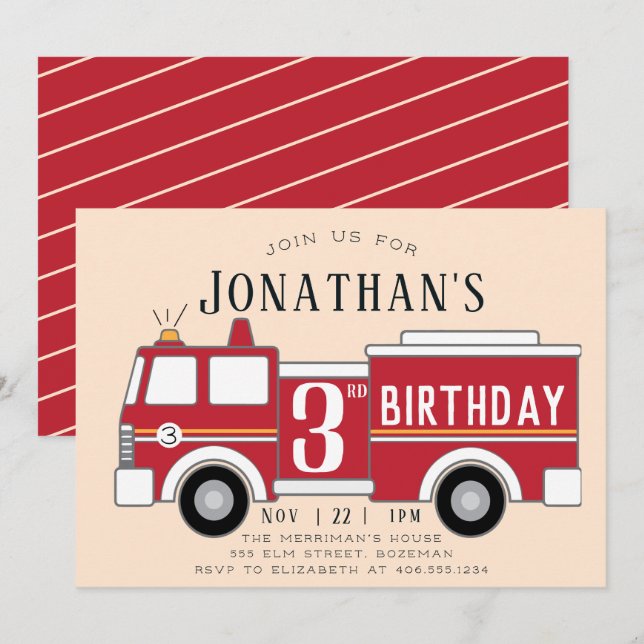 Invitation d'anniversaire de enfant de camion de p (Devant / Derrière)