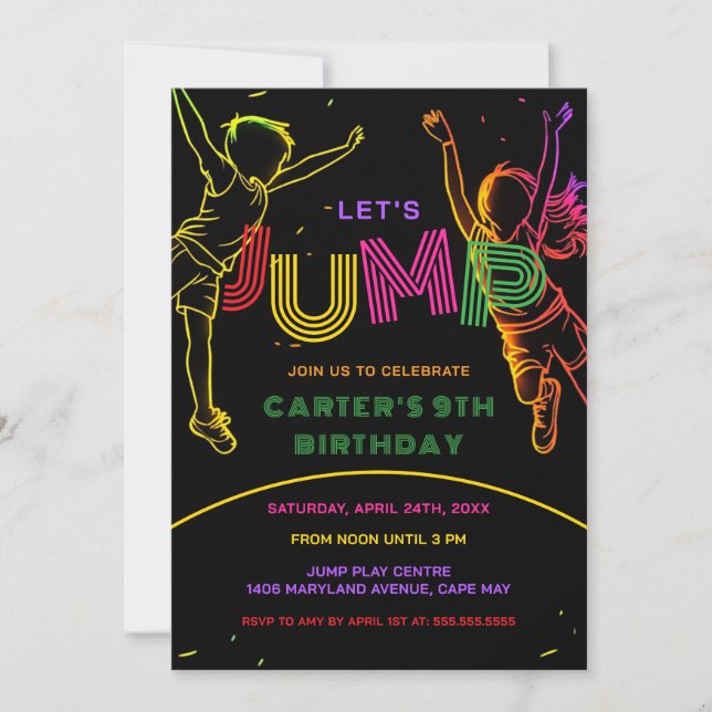 Invitation d'Anniversaire de enfant de Jump Party (Devant)