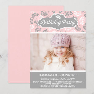 Invitation d'Anniversaire de enfant de photo rose 