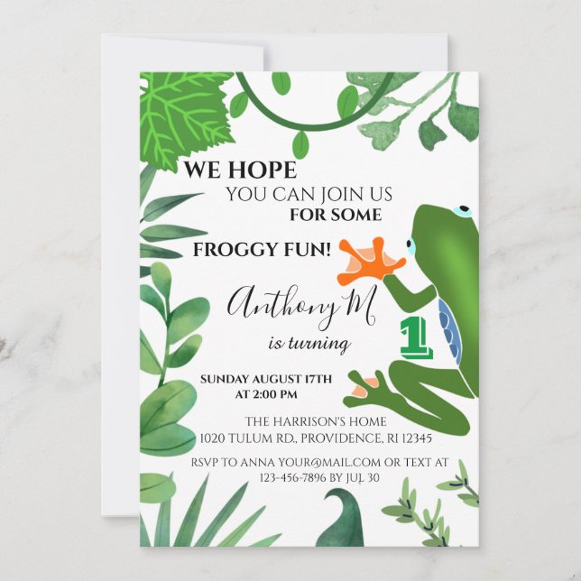 Invitation d'anniversaire de enfant Froggy (Devant)