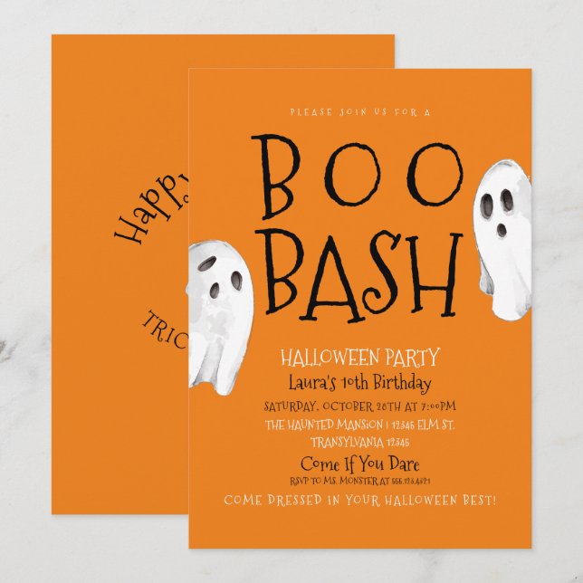 Invitation d'anniversaire de fantôme Spooktacular (Devant / Derrière)