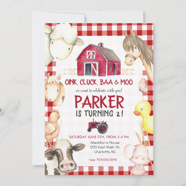 Invitation d'anniversaire de ferme (Devant)