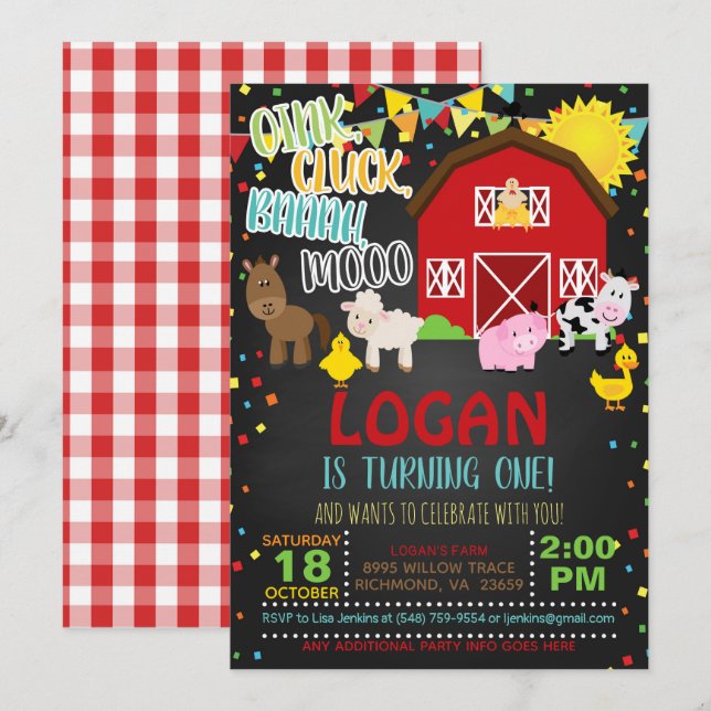 Invitation d'anniversaire de ferme (Devant / Derrière)