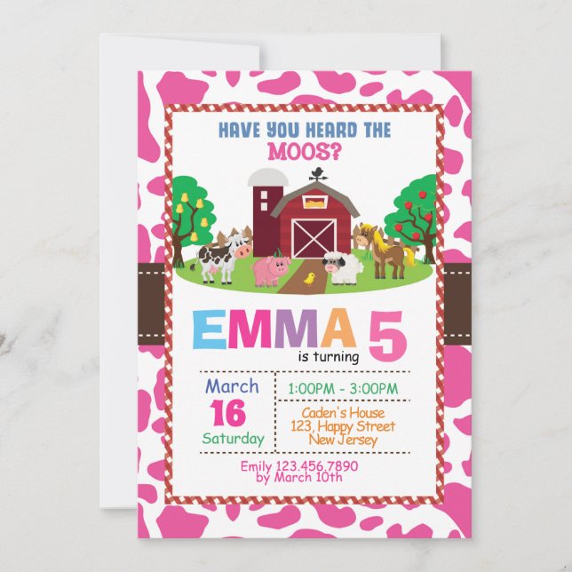 Invitation d'anniversaire de ferme (Devant)