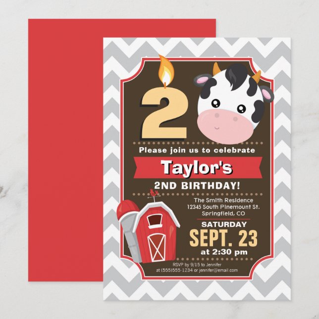 Invitation d'anniversaire de ferme (Devant / Derrière)