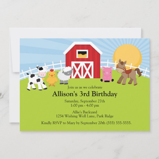 Invitation d'anniversaire de ferme (Devant)
