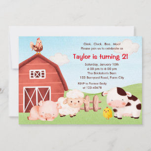 Invitation d'anniversaire de ferme - Aquarelle - B
