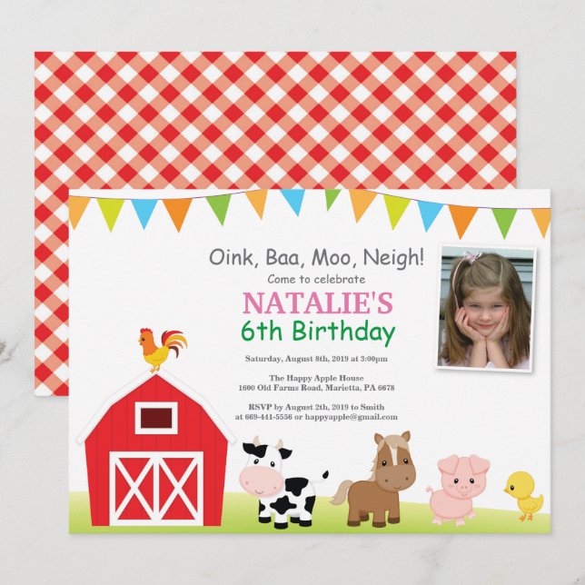 Invitation d'anniversaire de ferme Barnyard Party (Devant / Derrière)