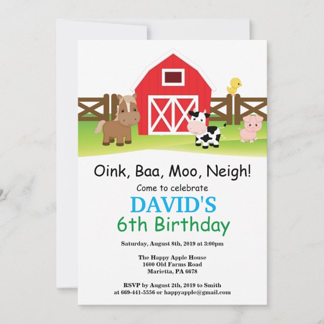 Invitation d'anniversaire de ferme Barnyard Party (Devant)