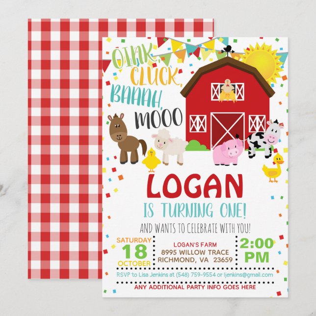 Invitation d'anniversaire de ferme - Blanc (Devant / Derrière)