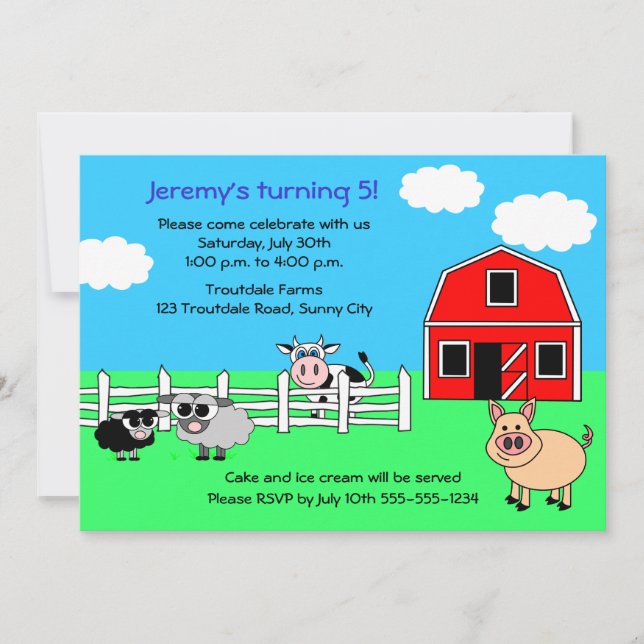 Invitation d'anniversaire de ferme de basse-cour (Devant)