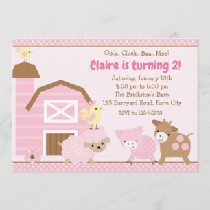 Invitation d'anniversaire de ferme - fille (rose