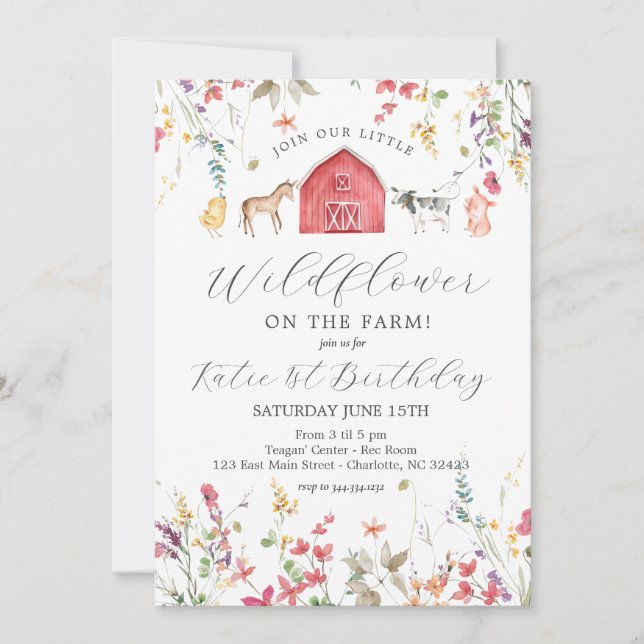 Invitation d'anniversaire de ferme fleur sauvage (Devant)