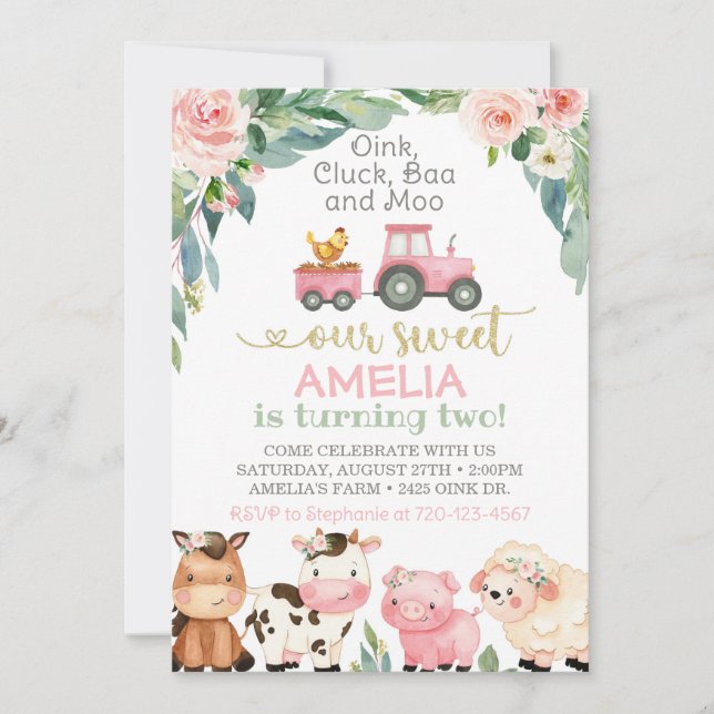 Invitation d'anniversaire de ferme, Invitation de  (Devant)