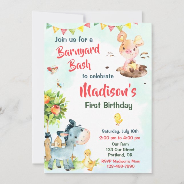 Invitation d'anniversaire de ferme invitation de f (Devant)