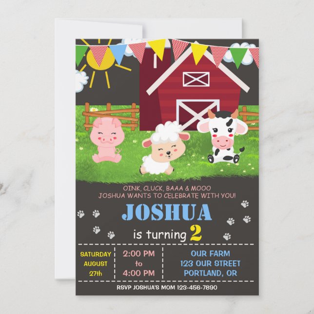 Invitation d'anniversaire de ferme invitation de f (Devant)