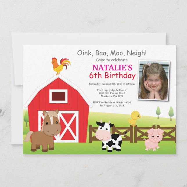 Invitation d'anniversaire de ferme Pays Barnyard P (Devant)