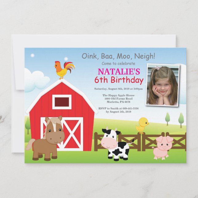 Invitation d'anniversaire de ferme Pays Barnyard P (Devant)