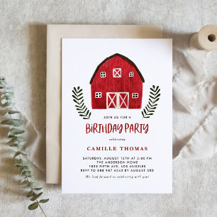 Invitation d'anniversaire de ferme rustique aquare