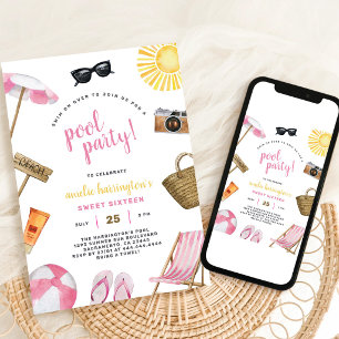Invitation d'anniversaire de fête au bord de la pi