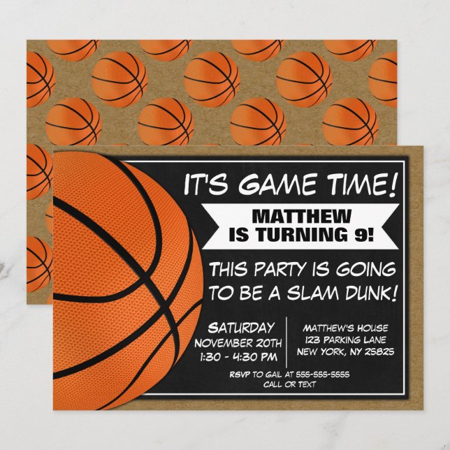 Invitation d'anniversaire de fête de basketball po (Devant / Derrière)