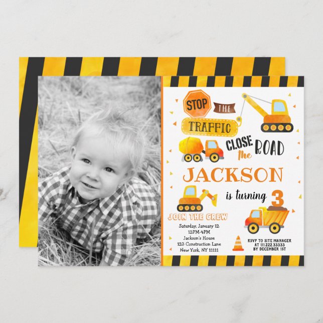 Invitation d'anniversaire de fête de construction (Devant / Derrière)